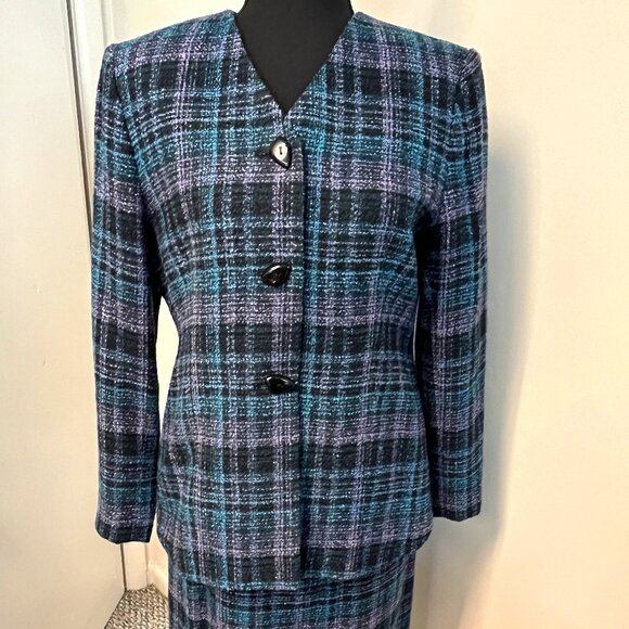Le Suit Petite - Plaid Jacket and Skirt - Size 4P - lined - 0804-LR-4 - Picture 1 of 6